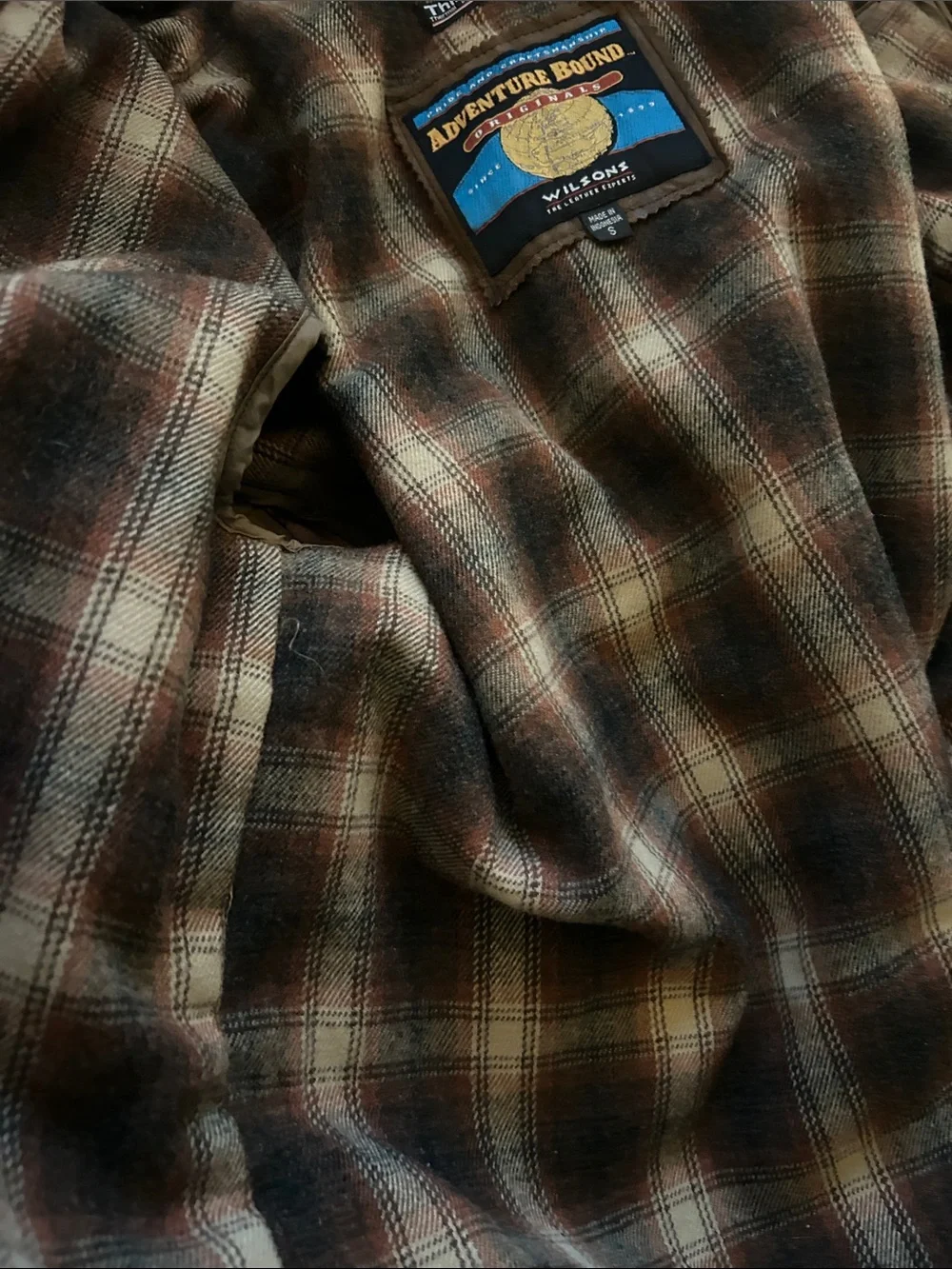 Vintage Adventure Bound Wilson’s Leather Brown Field Jacket with Plaid Lining